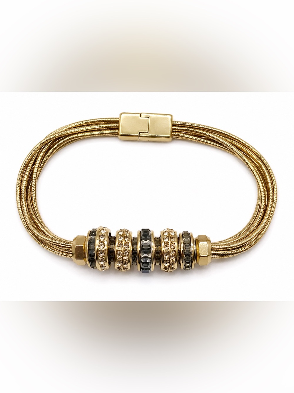 WHBM Gold Tone Multi Ring Bracelet with Magnetic Closure